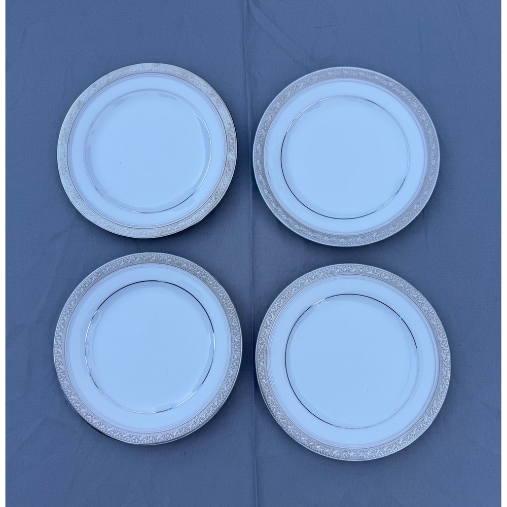 Noritake Crestwood Platinum Salad Plates 4166L Fine Porcelain Set of 4 8.25"